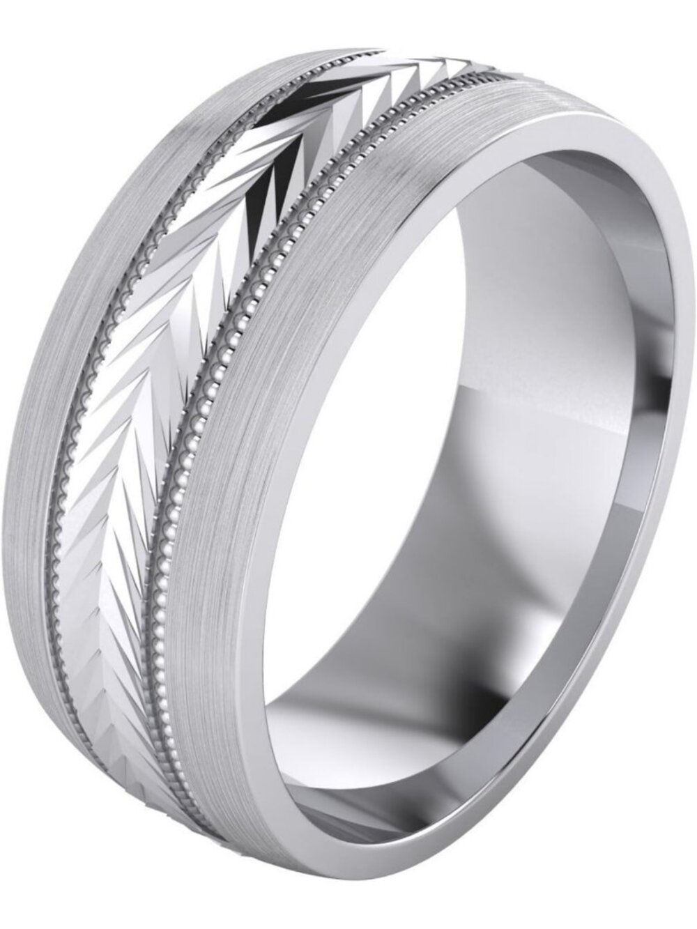Heavy Solid Sterling Silver Wedding Band Ring - Diamond Cut Pattern, Comfort Fit